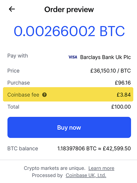 fees buy bitcoin coinbase